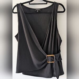 Express Belted Black Sleeveless Blouse XL